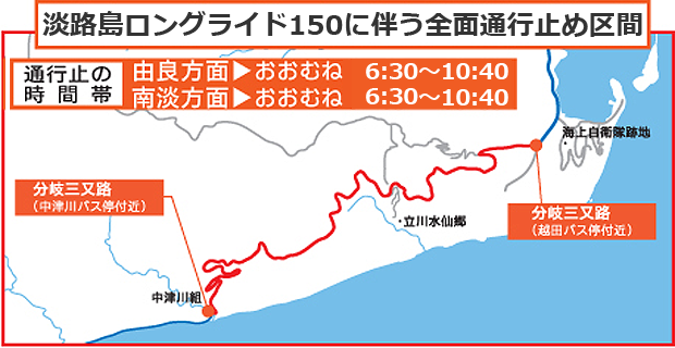 淡路島ロングライドに伴う全面通行止め区間